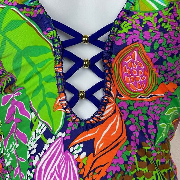 NWT Trina Turk One Piece Swimsuit Size 4 Floral Open Racerback - Picture 3 of 8